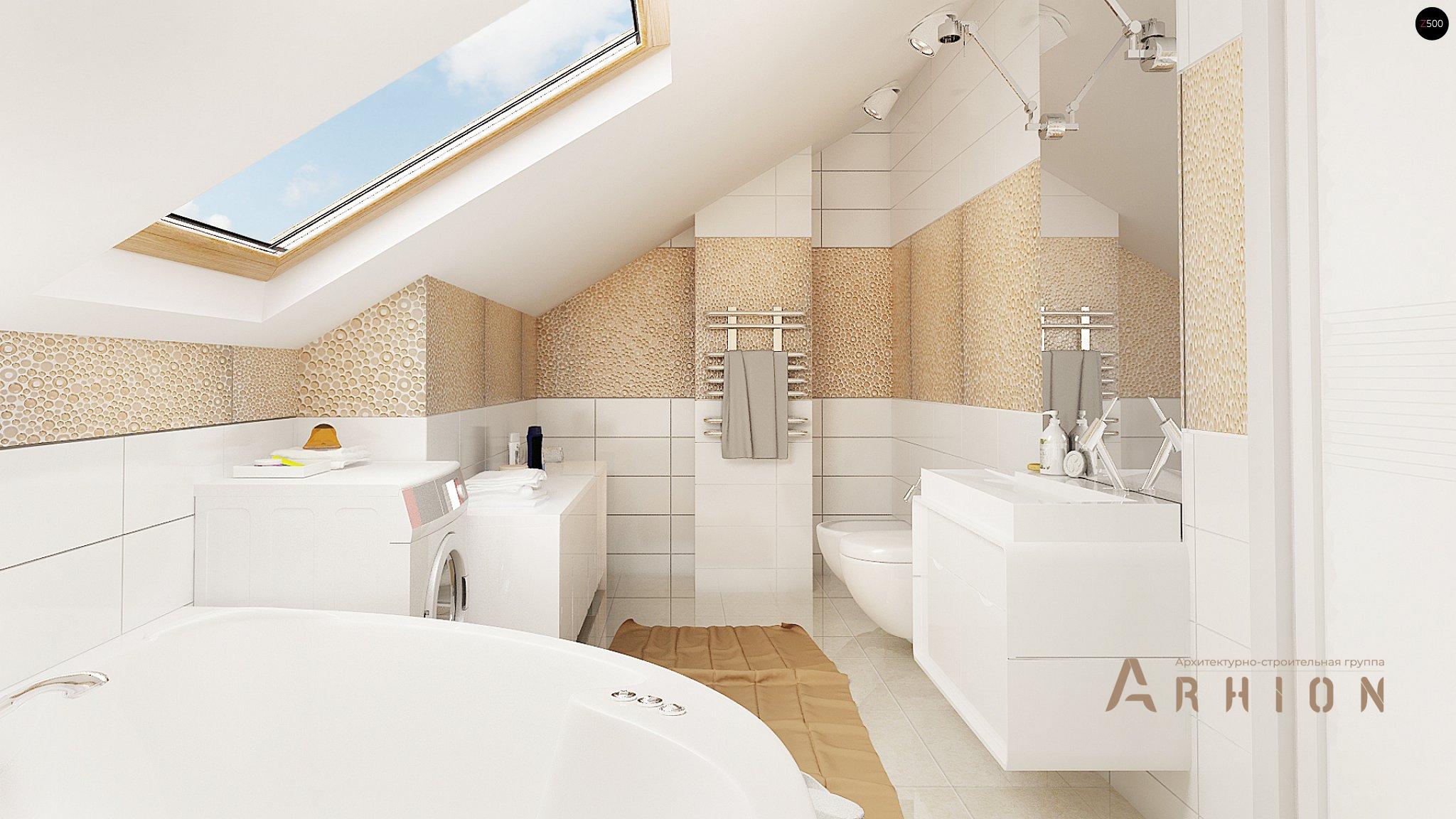 9. Проект одноэтажного дома в современном стиле с двускатной кровлей, Z210 GLt, площадью - 139 кв c мансардой, терассой, балконом, гаражом